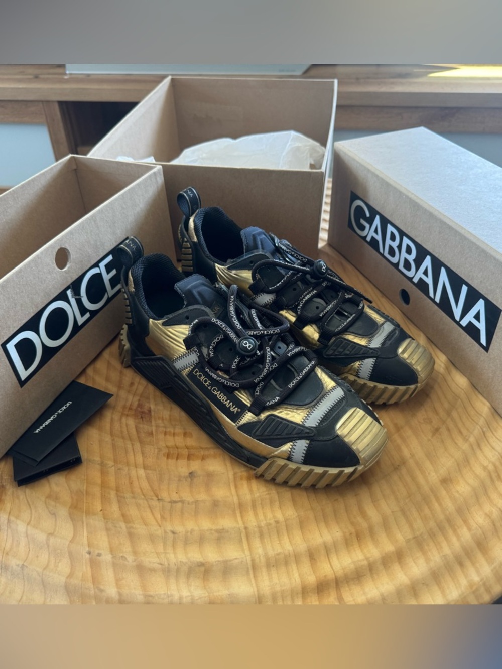 Dolce & Gabbana Men’s Black and Gold Chunky Low-Top Sneakers